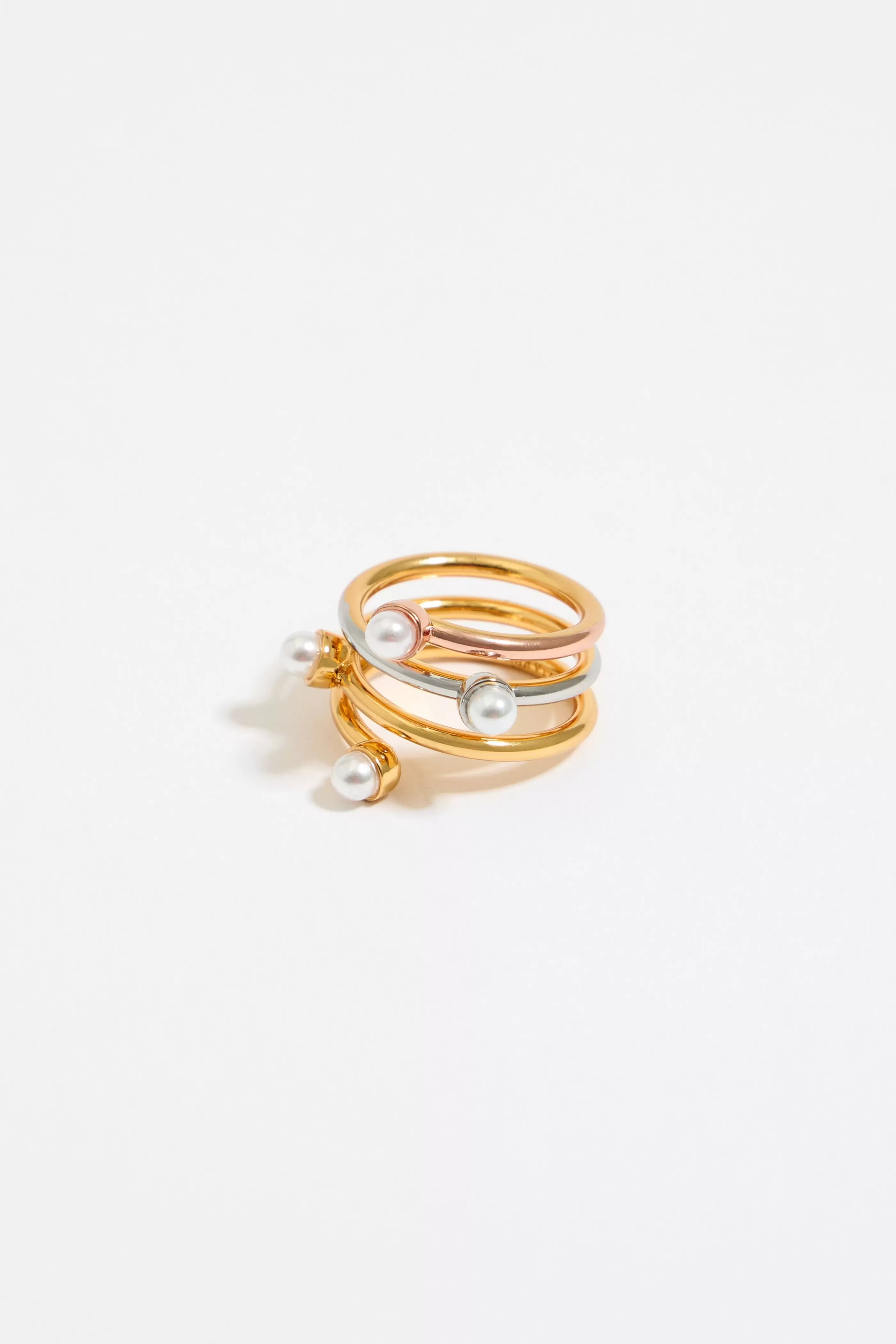 Shop Anillo espiral perlas tricolor Anillos