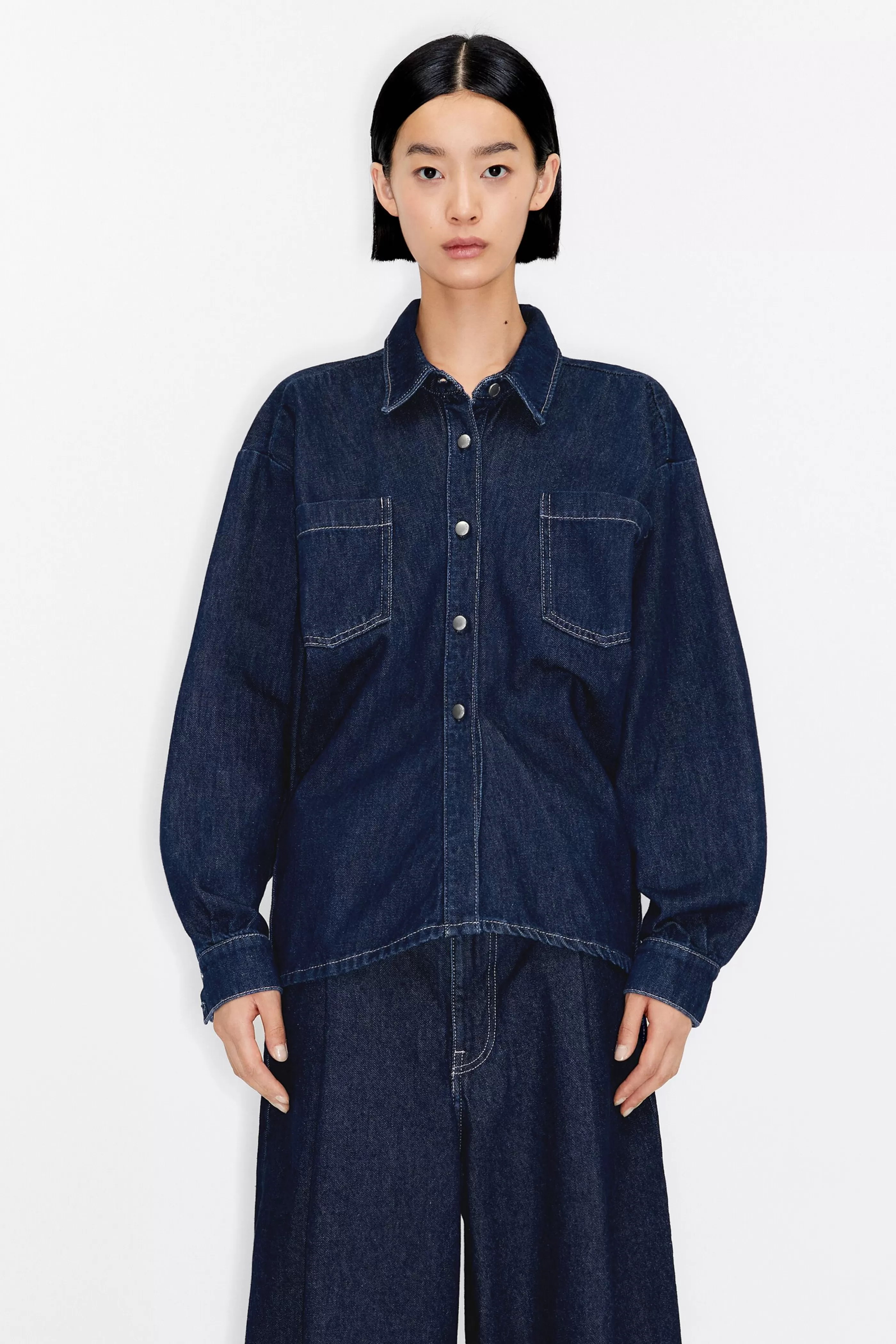 Fashion Camisa ajustada denim azul oscuro Camisas