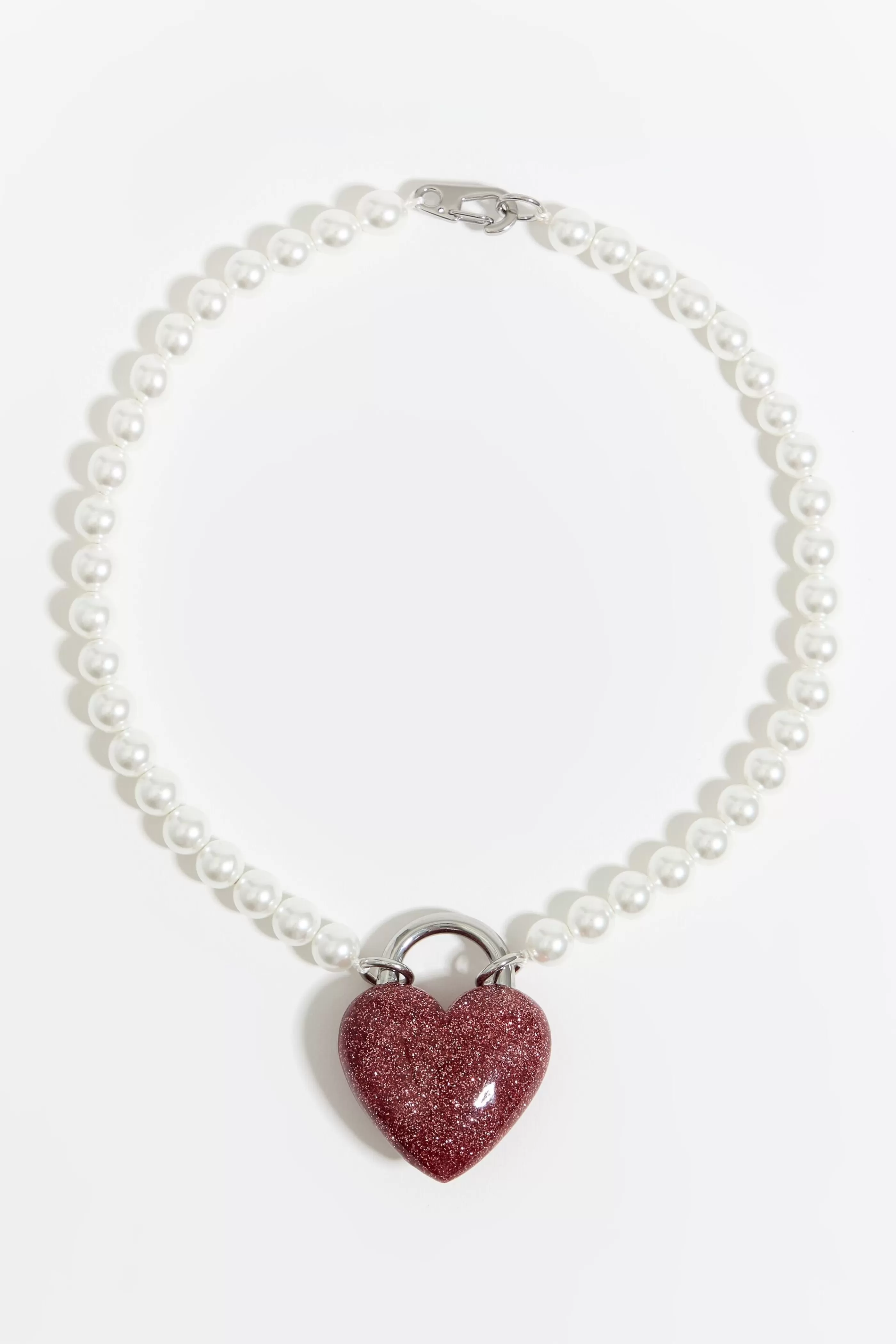 Outlet Collar perlas y corazón glitter rosa Collares | Bisutería