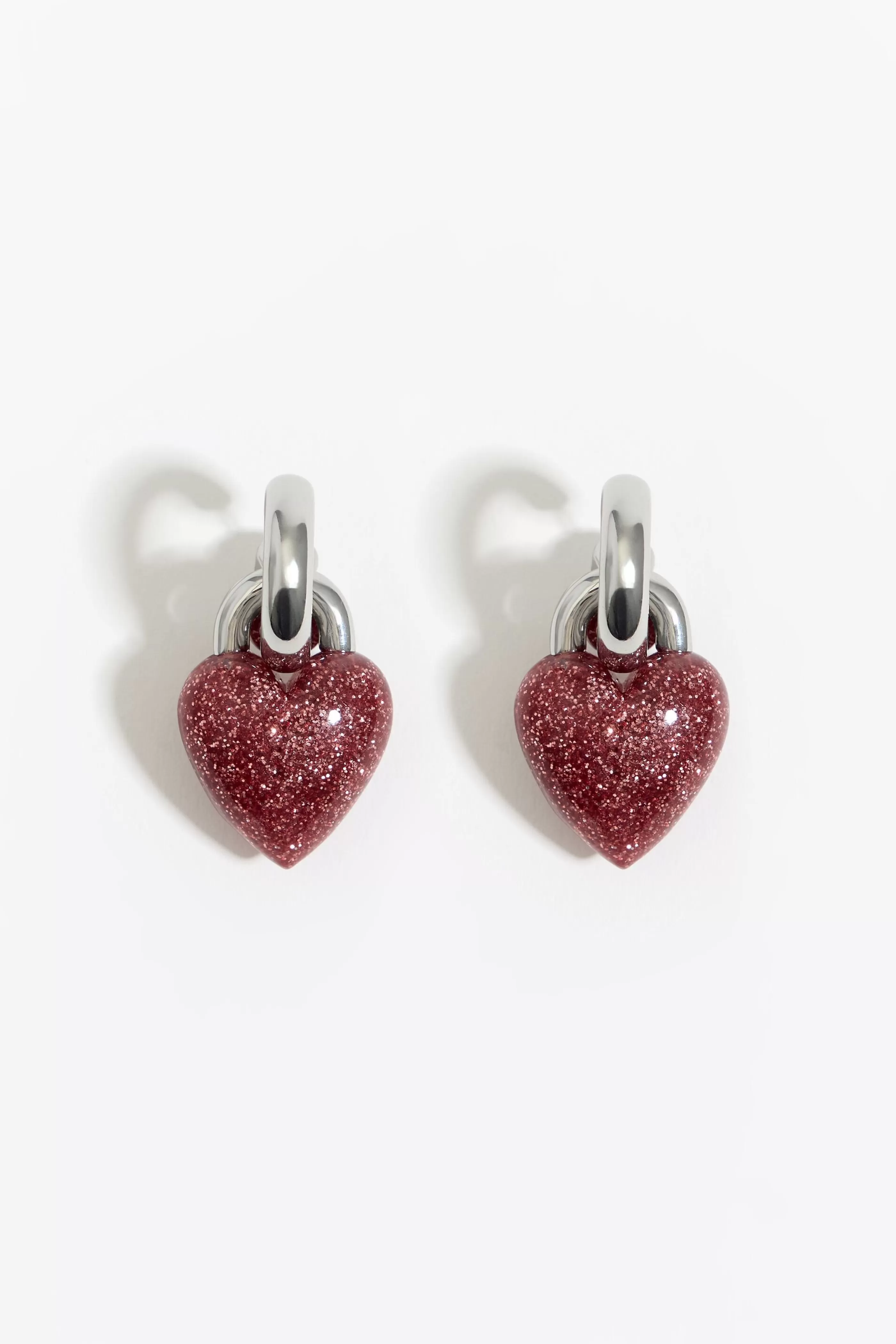 Flash Sale Pendientes aro corazon glitter rosa Pendientes | Bisutería