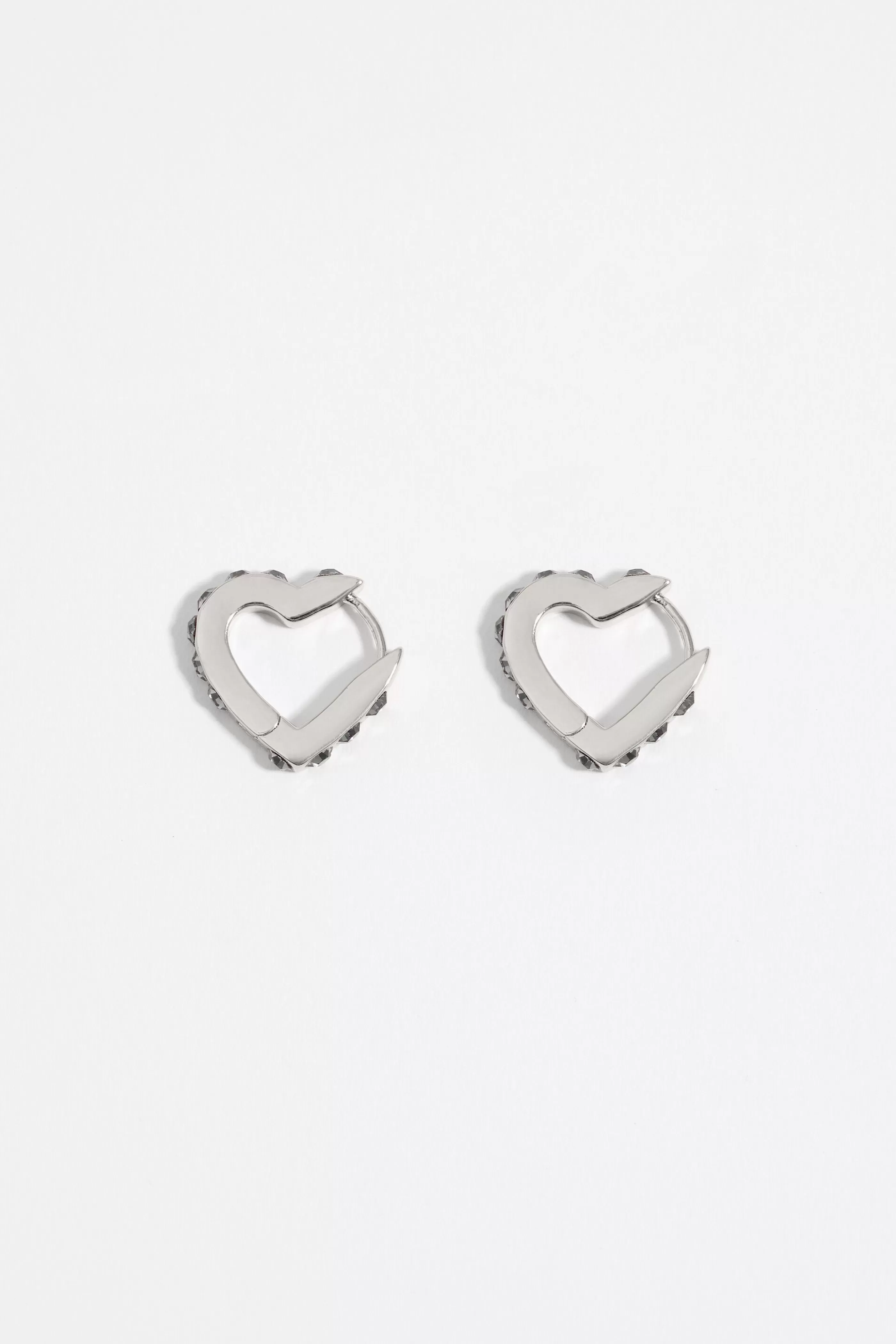 Best Sale Pendientes aro mini plateado corazón cristales Bisutería