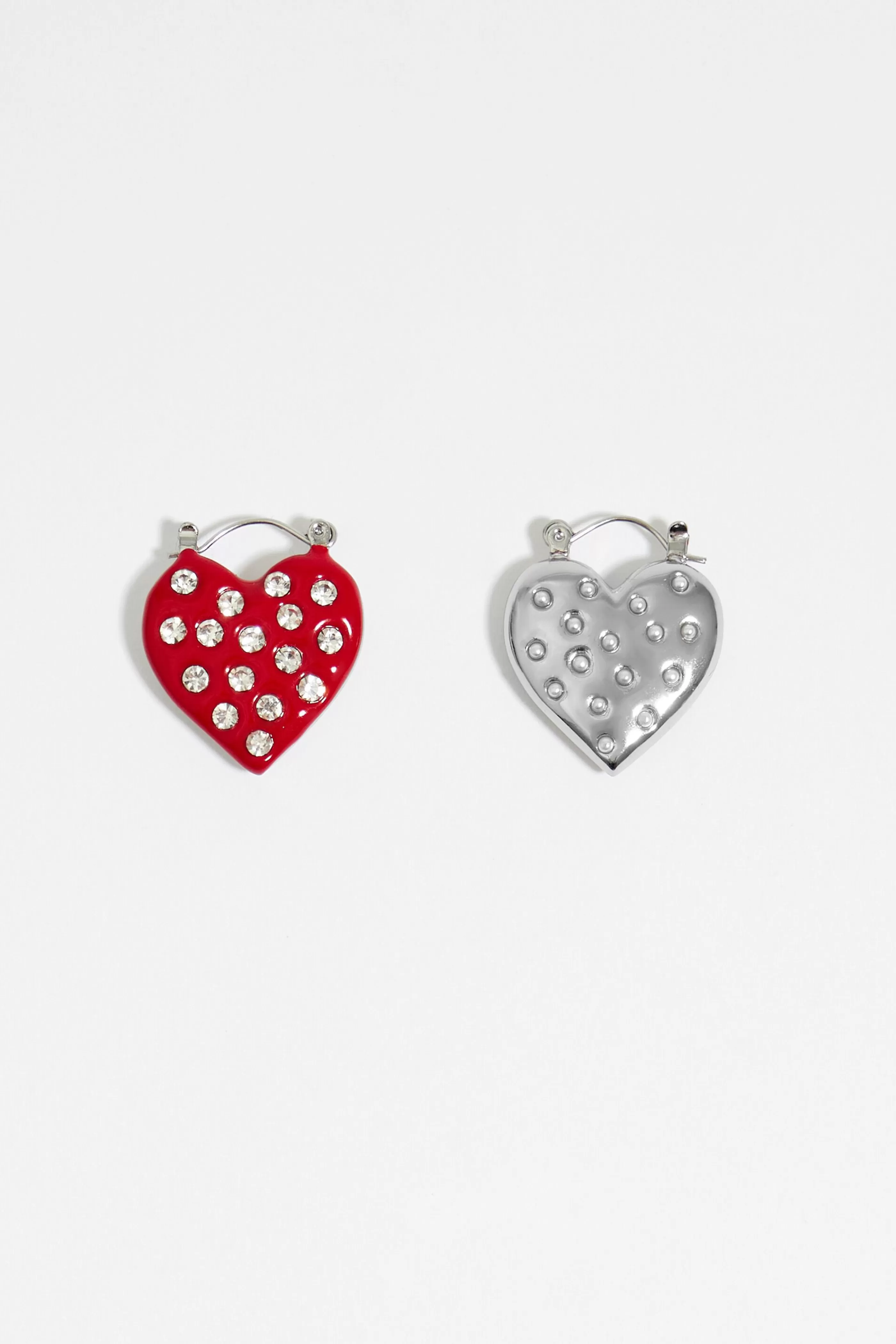 Flash Sale Pendientes corazón perlas y cristales plateados Pendientes