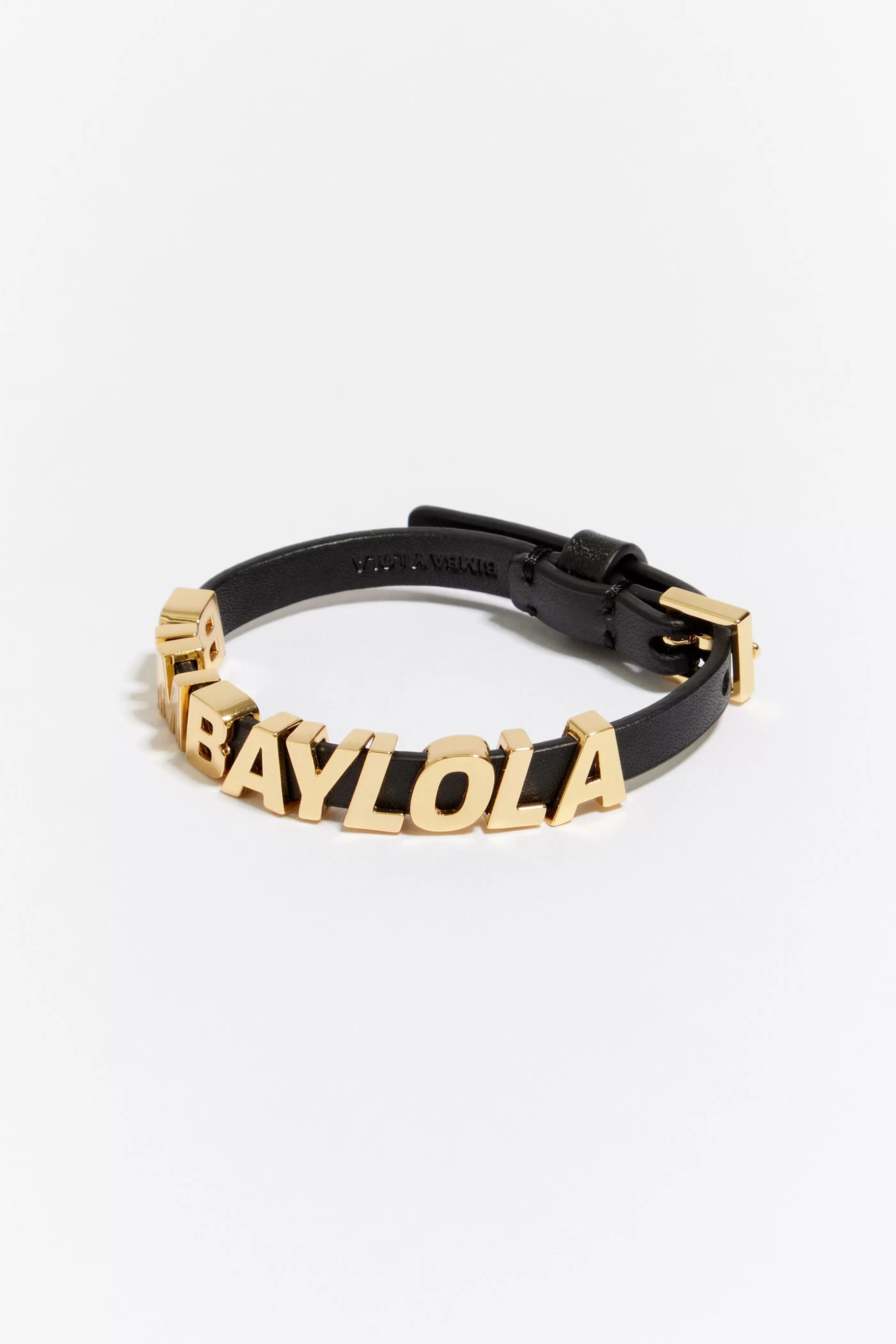 Fashion Pulsera fina letras logo piel negra Pulseras | Bisutería